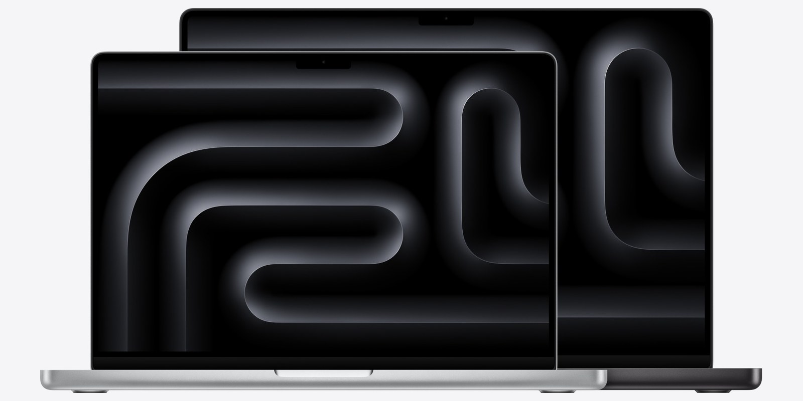 MacBook Pro 14 Zoll und 16 Zoll, aufgeklappt — Produktfoto von Apple